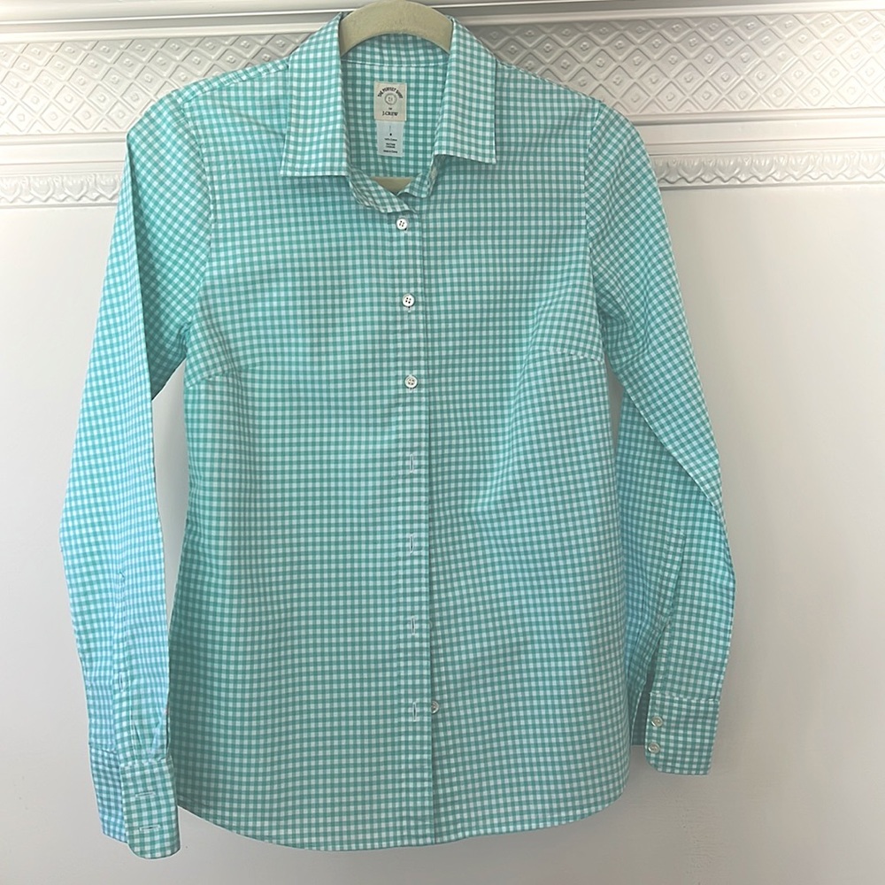 NWOT J. Crew “The Perfect Shirt” Blue Gingham Sz 0